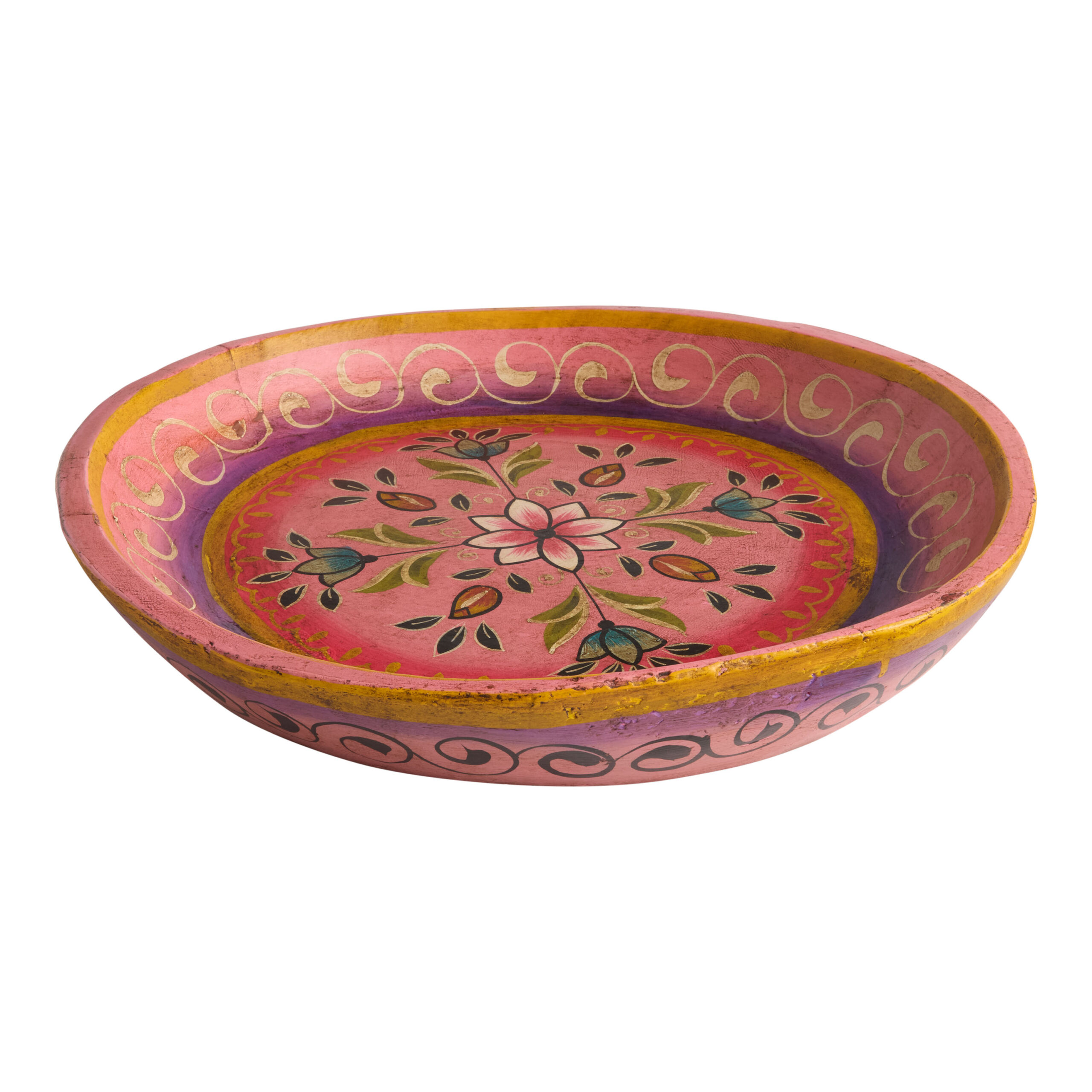 CRAFT Pink Hand Painted Reclaimed Wood Parat Bowl - World Market