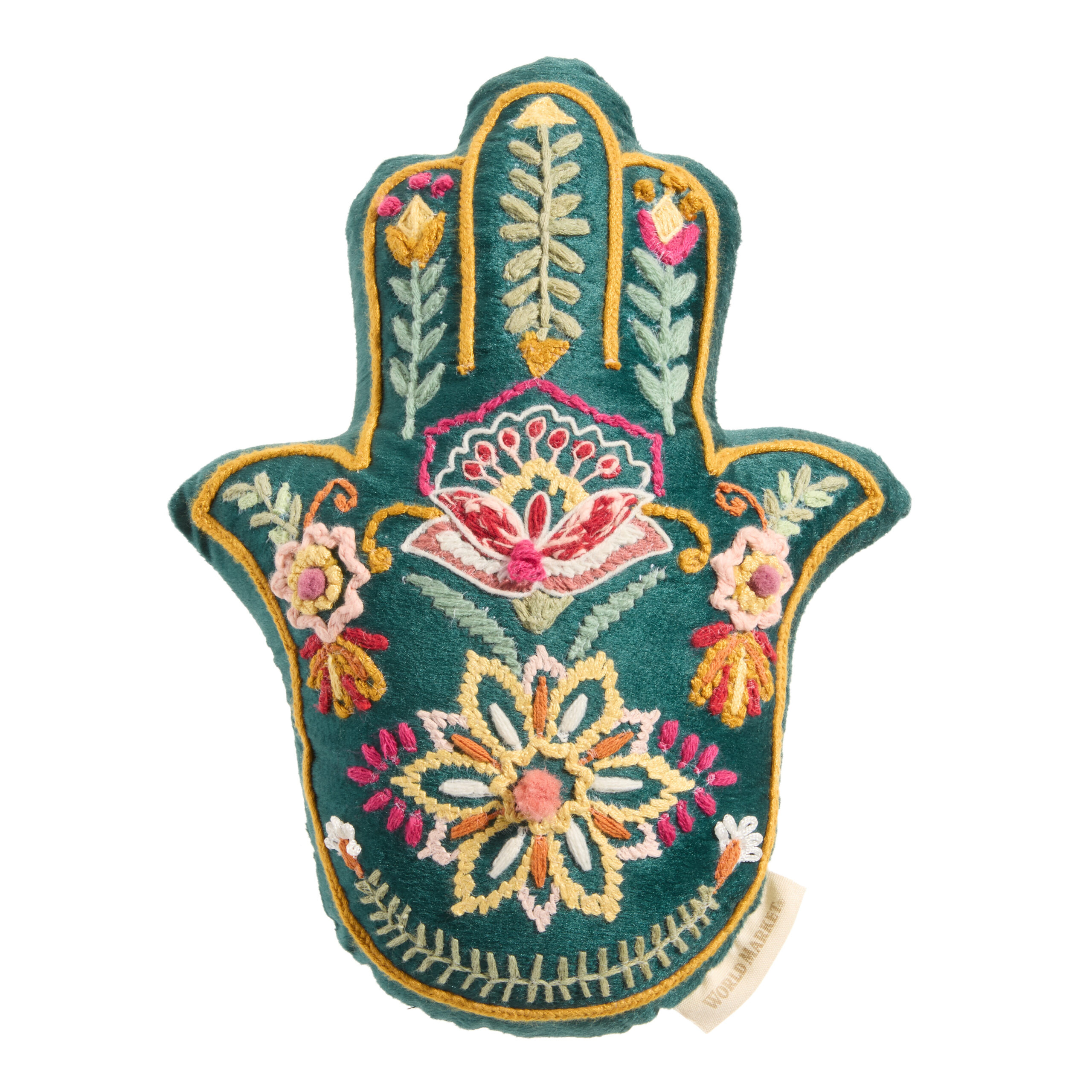 Dark Teal Multicolor Embroidered Hamsa Shaped Throw Pillow - World Market