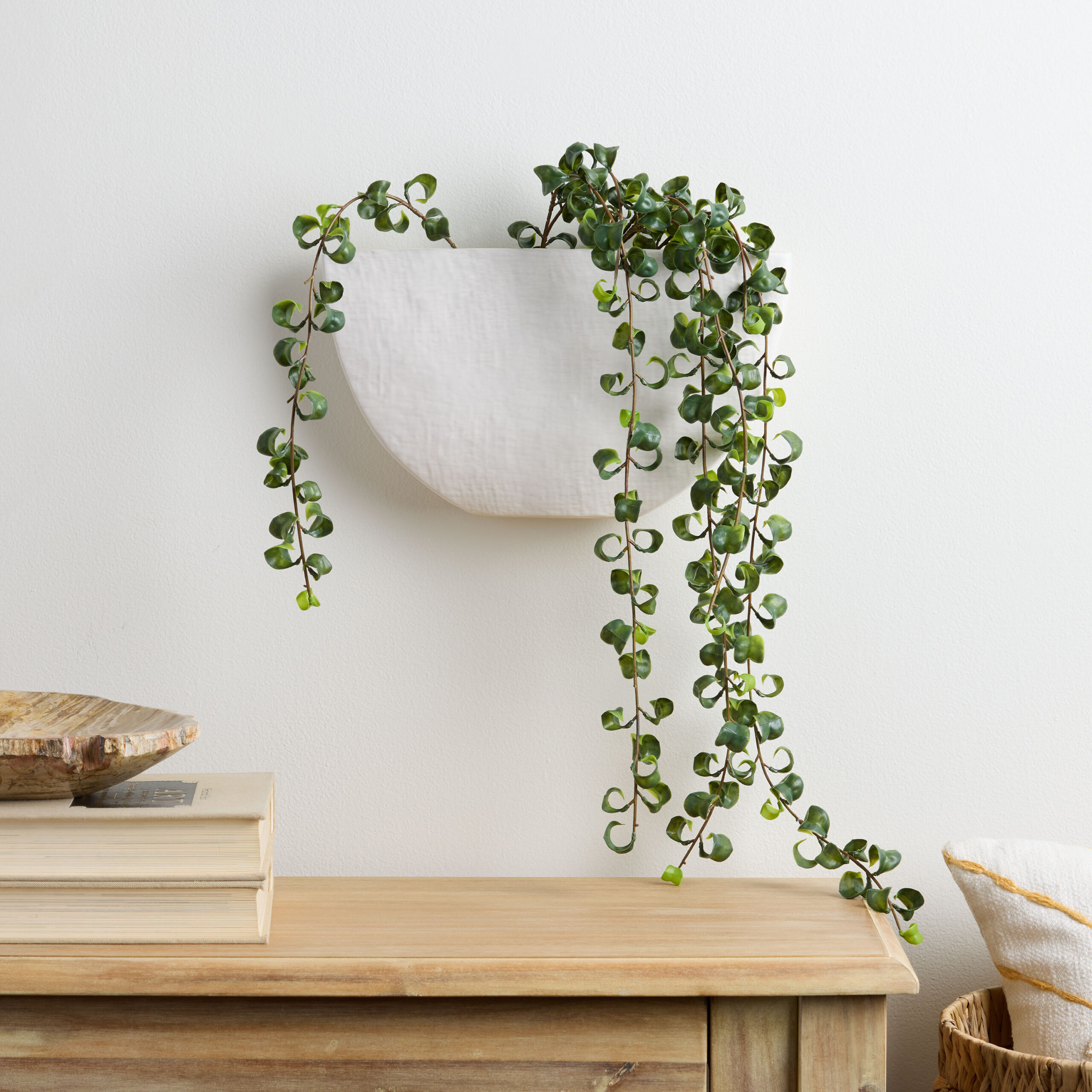 Faux Ficus Hanging Stem with White Half Circle Wall Vase - World Market