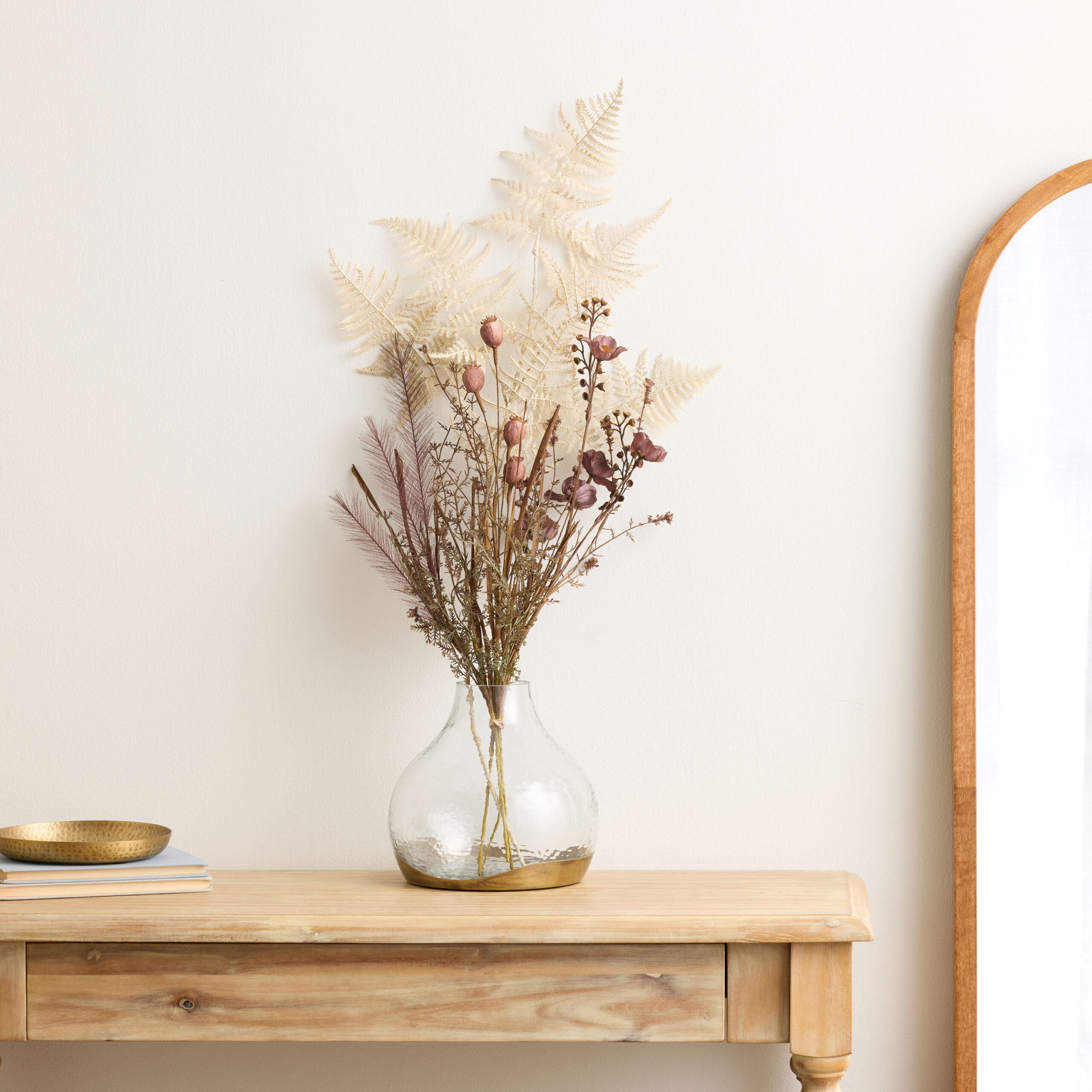 Faux Pods and Foliage Arrangement with Hammered Glass Vase - World Market