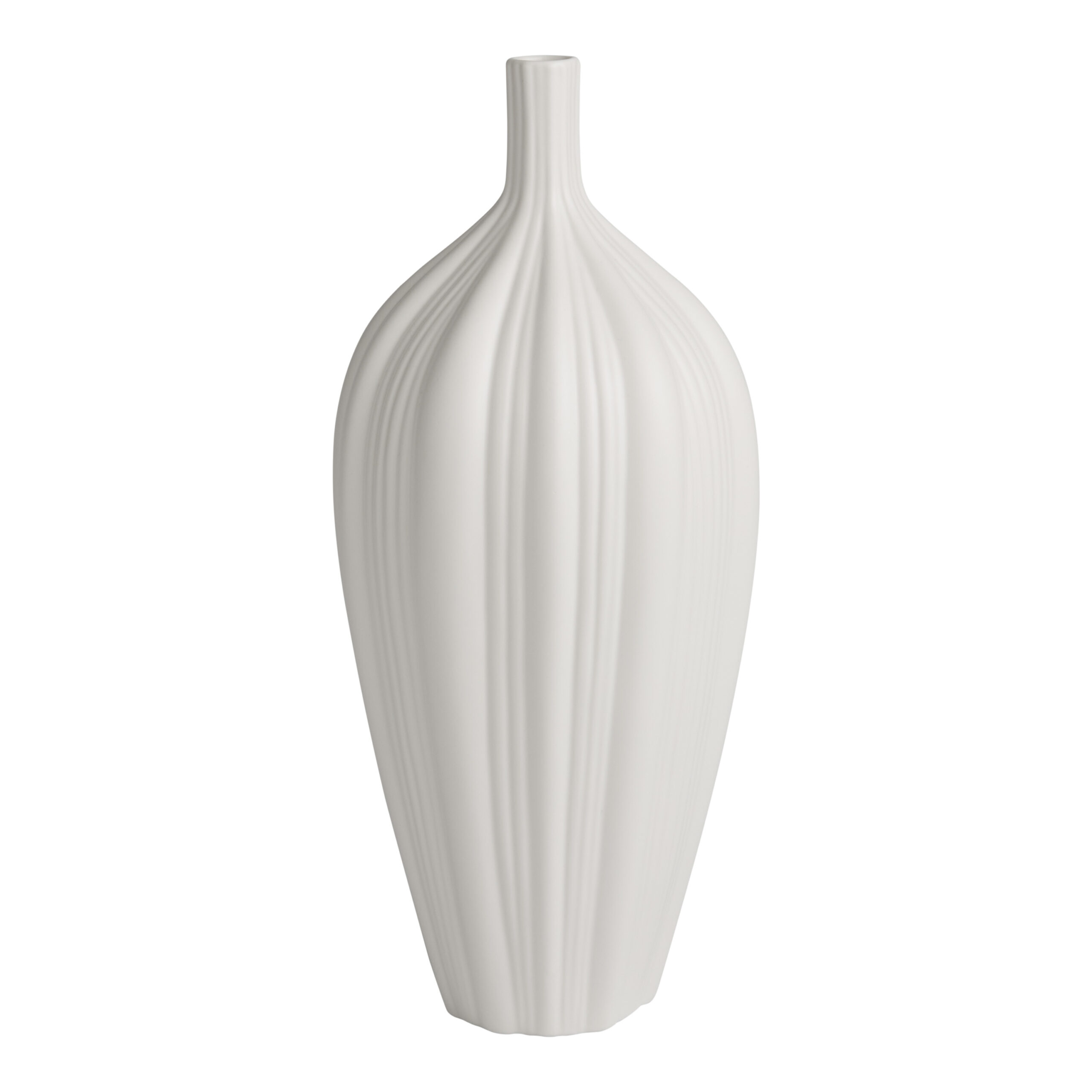 Medium White Ceramic Narrow Neck Ribbed Vase - World Market