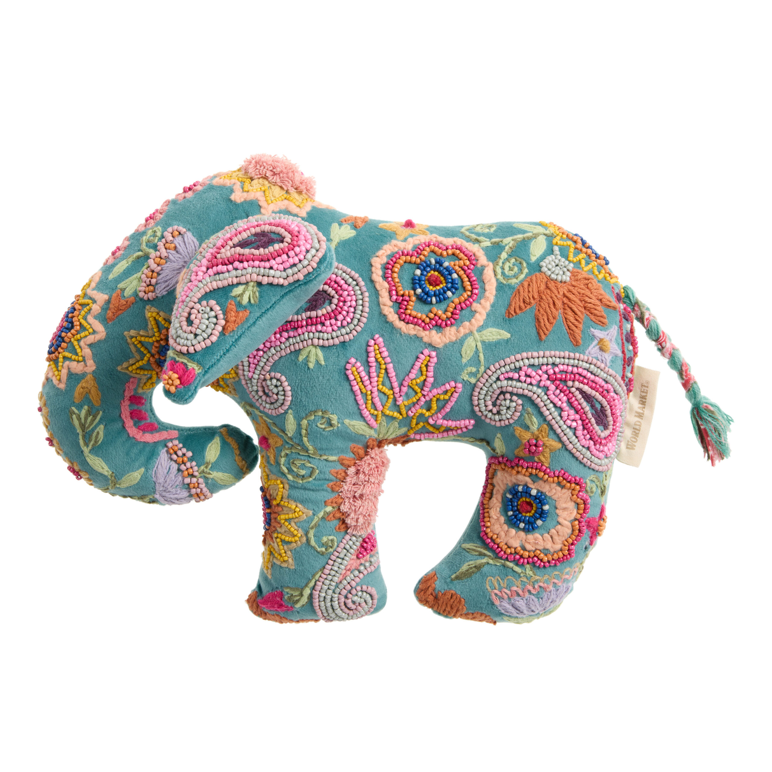 Multicolor Beaded Embroidered Elephant Shaped Throw Pillow - World Market