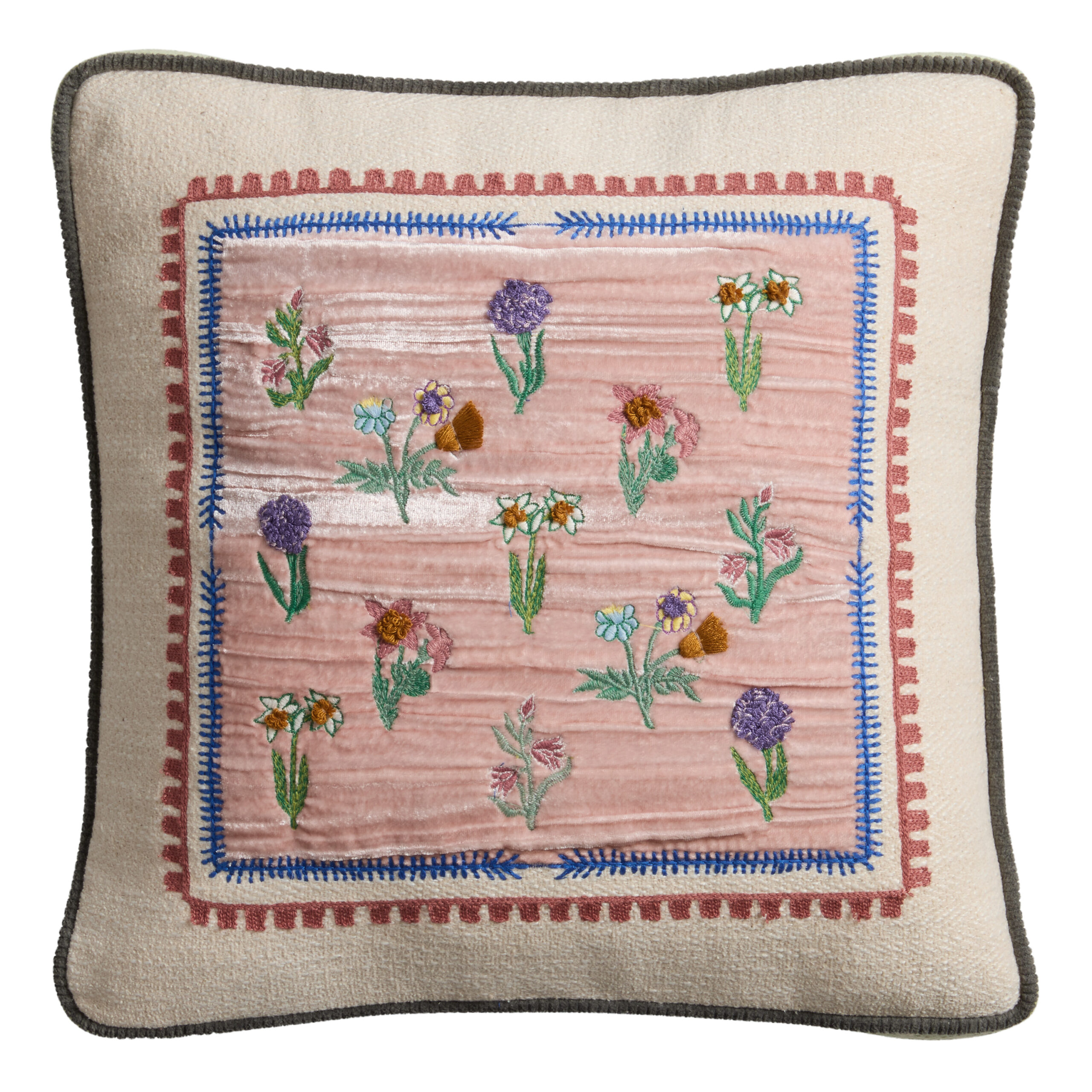 Pink Velvet Ditsy Flower Embroidered Throw Pillow - World Market