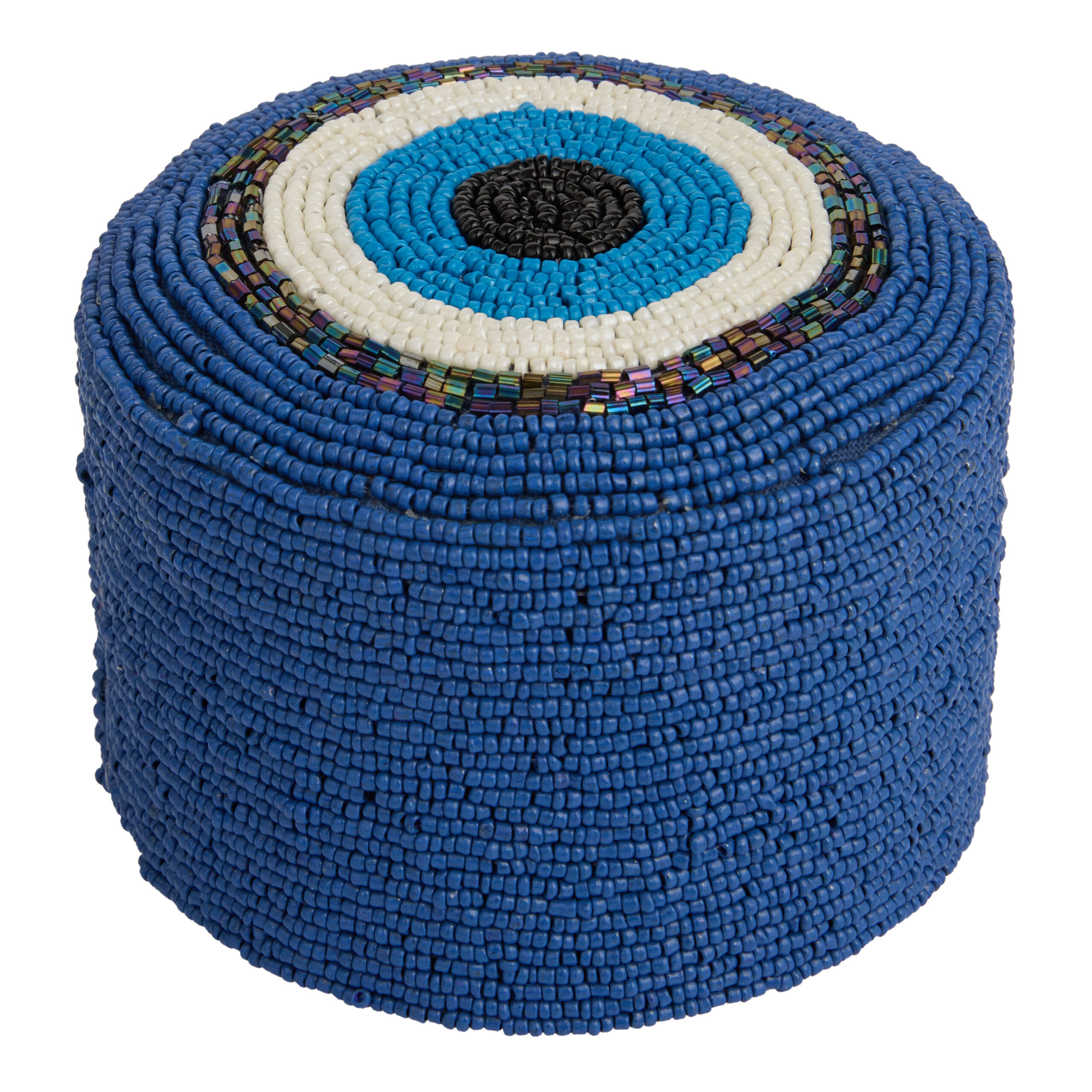 Round Blue Evil Eye Beaded Trinket Box - World Market