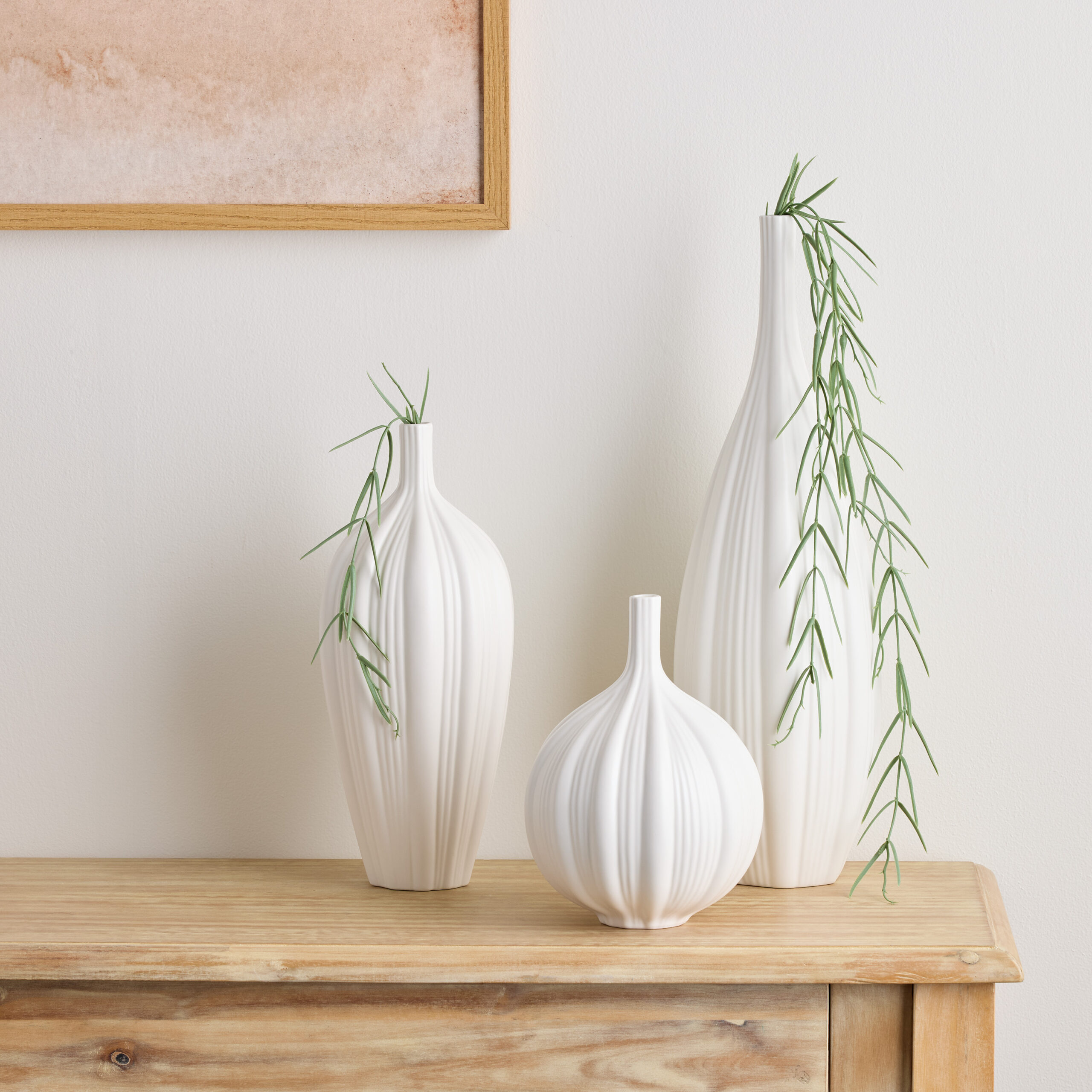 White Ceramic Narrow Neck Ribbed Vase Collection - World Market