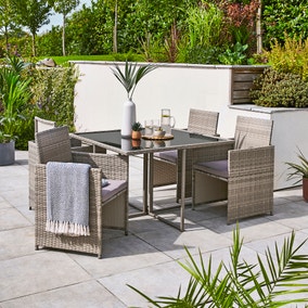 Grey Rattan 4 Seater Dining Cube Set