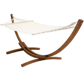 Wooden Hammock With Arc Stand Cream Canvas Wooden Hammock With Arc Stand Cream Canvas