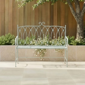 Wrought Iron 2 Seater Sage Green Bench
